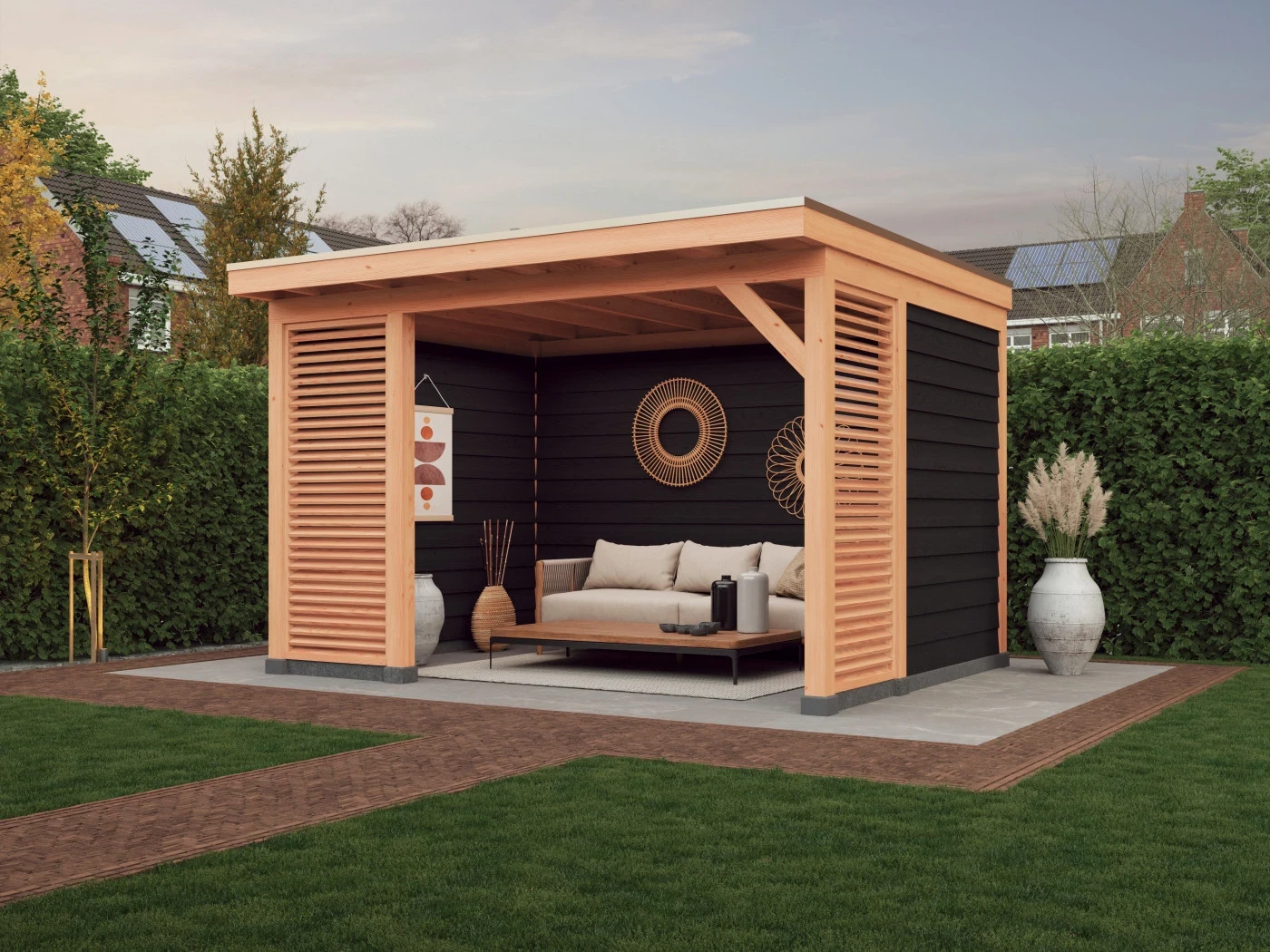 Douglas overkapping, 400 x 300, met achterwand, Westwood Comfort Zwart - Afbeelding 3